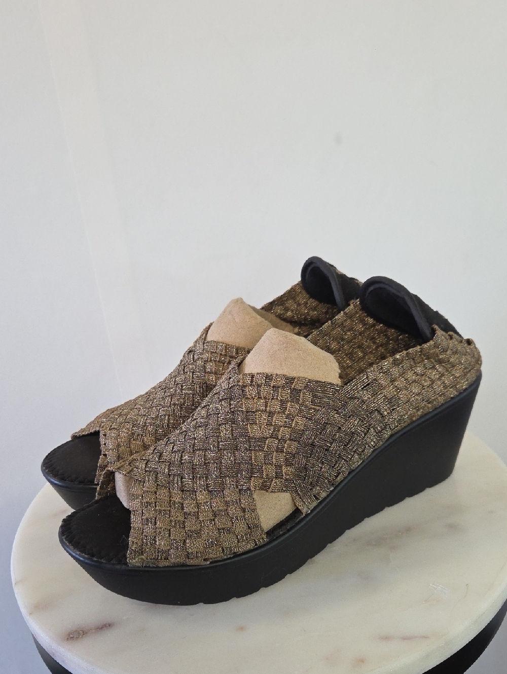 Steven By Steve Madden Tan & Black Woven Wedge Sandals Size 9